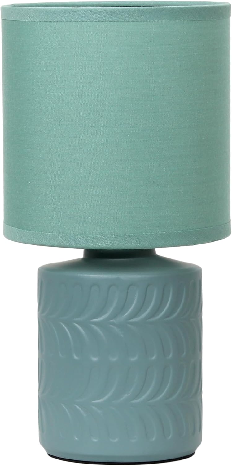Simple Designs LT1167-SEA 10" Chic Glow Mini Floral Patterned Ceramic Table Lamp, Monochromatic Drum Shade, Bedroom, Office, Living Room, Kids Room, Modern Home Décor,Seafoam Green