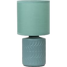 Simple Designs LT1167-SEA 10" Chic Glow Mini Floral Patterned Ceramic Table Lamp, Monochromatic Drum Shade, Bedroom, Office, Living Room, Kids Room, Modern Home Decor,Seafoam Green