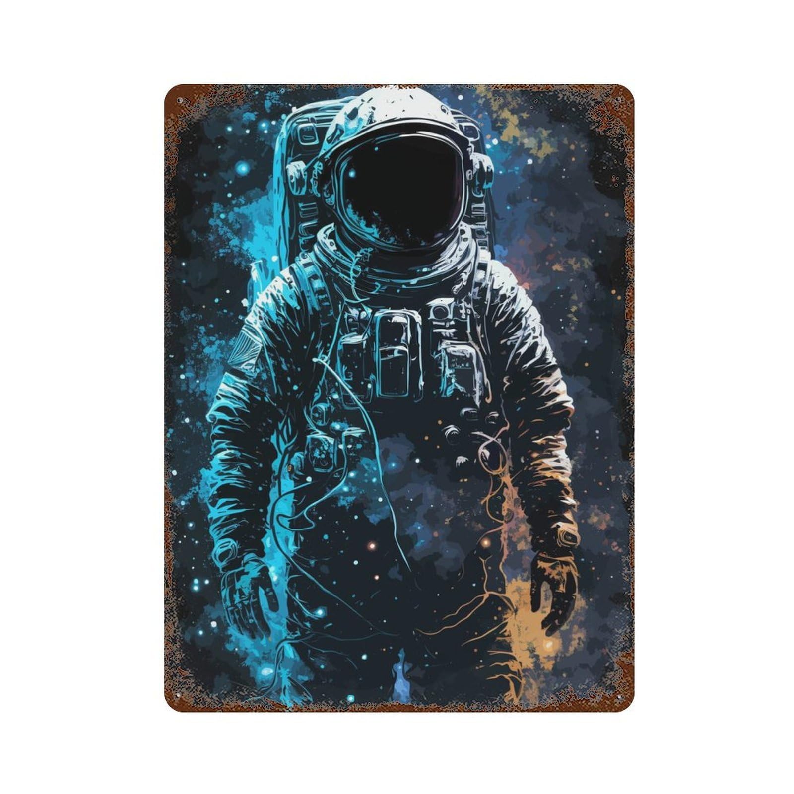 Astronaut Splatter Decorative Tin Sign 15.7"x11.8", Retro Wall Decor for Living Room, Hallway And Home Decor