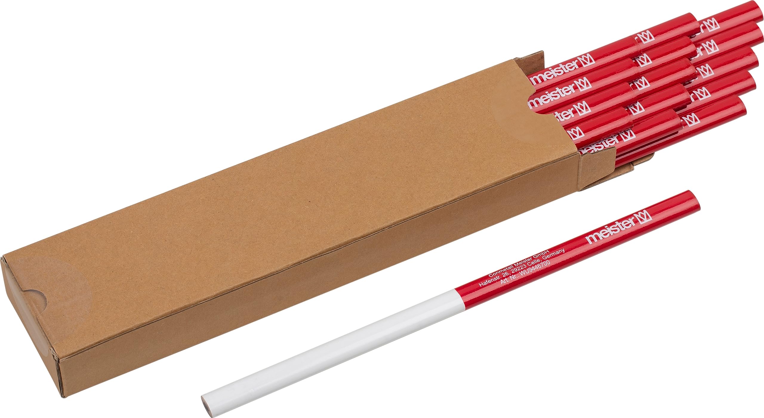 Meister Zimmermannsbleistift-Set 15-teilig - 240 mm Länge - Ovale Form - Mittlere Härte - Ideal zum Anzeichnen & Markieren - rot & weiß / Markierungswerkzeug / Baubleistift / 9446700