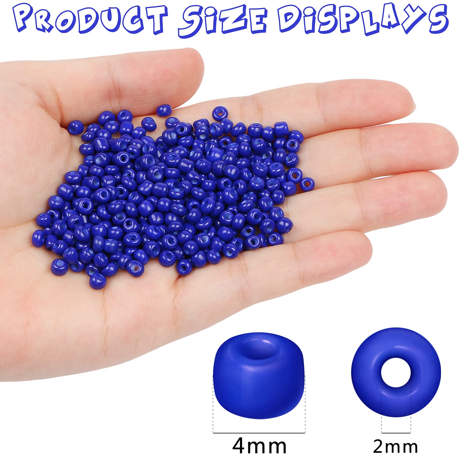MIKIMIQI 2200pcs Glass Seed Beads Bulk, 4mm 6/0 Pony Beads Bulk for Jewelry Making Mini Spacer Beads Loose Beads Craft Small Glass Seed Beads for DIY Bracelet Wrist (Royal Blue)