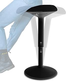 Backerz Standing Desk Stool: Height Adjustable 21-31 Inch Ergonomic Wobble Chair with Rocking Motion, Swivel, Anti-Slip for Office & Classroom, Black