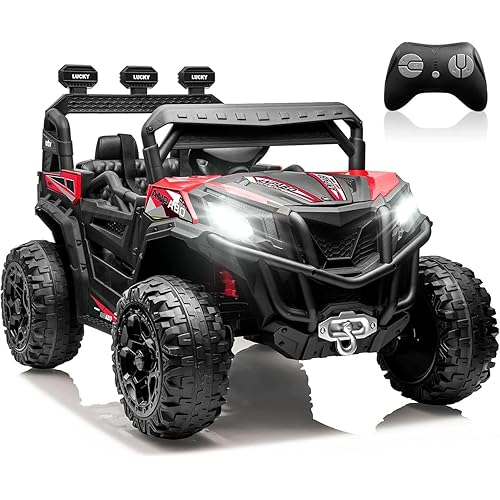 ANPABO 24V Ride on Toys for Big Kids w/Remote Control, 4X75W Motors, Max 4.5MPH, 4WD/2WD Switchable, 4 Shock Absorbers, 19" Spacious Seat, Bluetooth, Electric Car for Kids(Red)