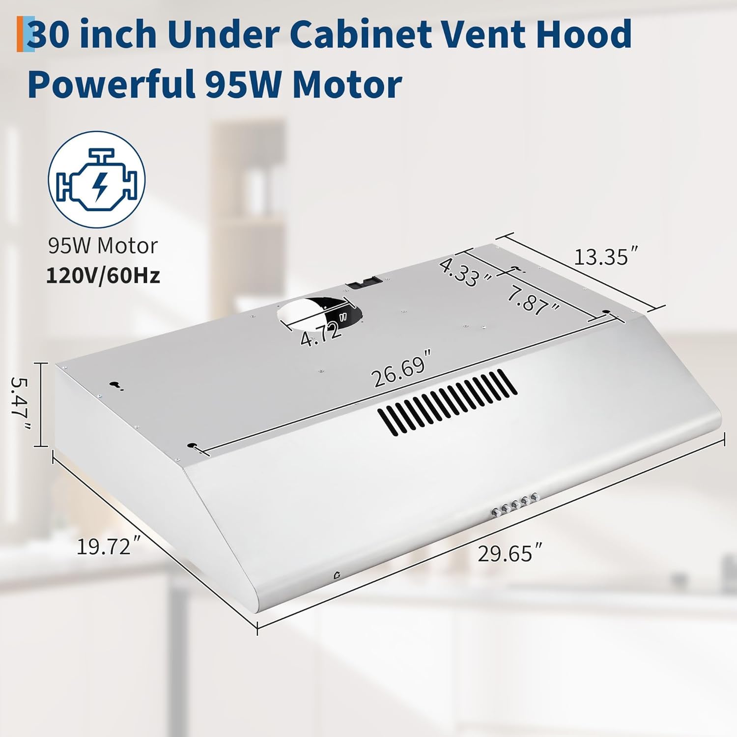 30 Inch Under Cabinet Range Hood – Stainless Steel Stove Vent Hood, 750 CFM Mechanical Control, 3-Speed Exhaust Fan, LED Lighting, Reusable Baffle Filters – 110V US Standard