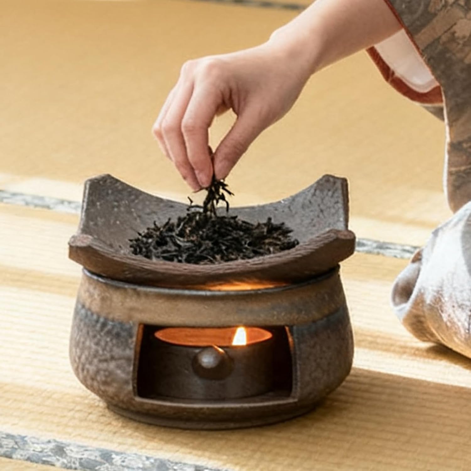 Aromatherapy Stove, Safe Decorative Teapot Warmer, Compact Multifunctional Candle Wax Burner, Ceramic Heat Resistant Design with Tray, Home Fragrance Accessory with Incense Holder, for Yoga Room Home