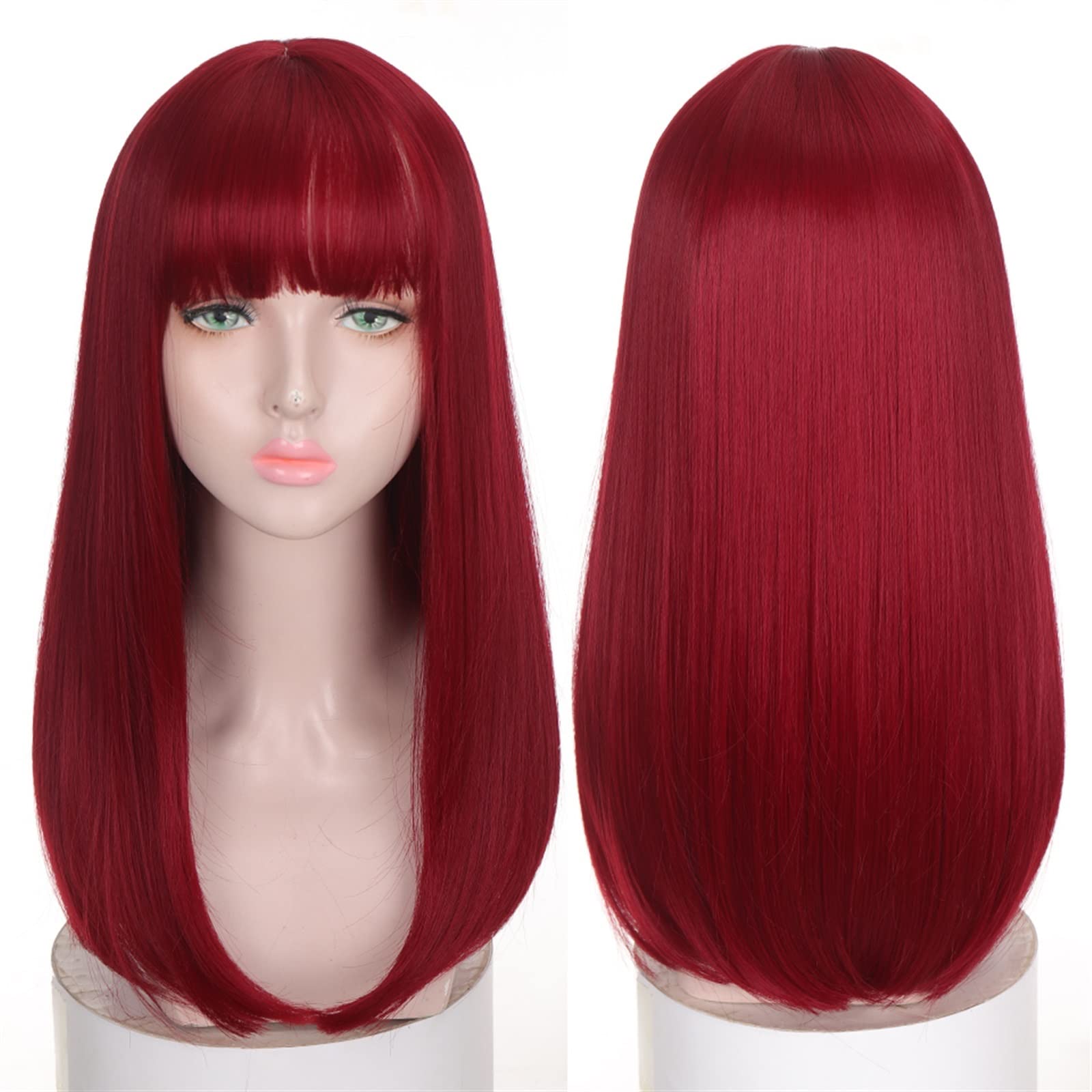 CHEWYZ Long Straight Hair Plum Red Bangs Wig Women's Synthetic Bangs Wig Resistant To High Temperature
