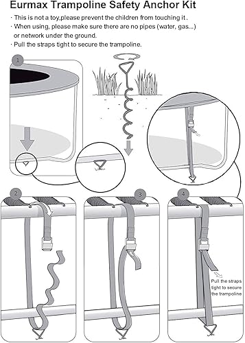 Miniatura 3 de Eurmax USA Trampoline Stakes Trampoline Anchors High Wind Heavy Duty Corkscrew Shape Steel Tent Stakes Trampoline Tie Downs Anchor Kit with T Hook