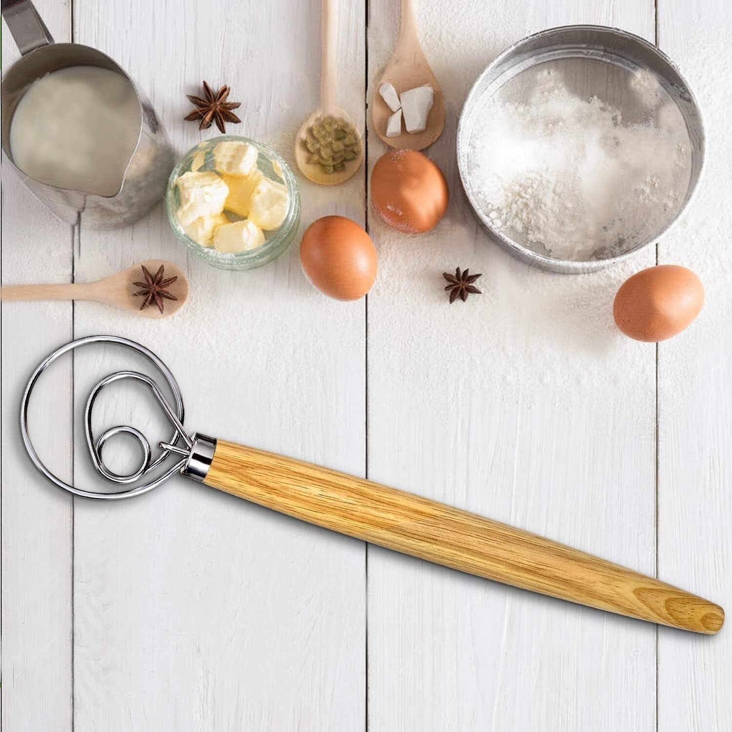 Varillas de Batir para Cocinar Amasadora De Pan For Cocina De Masa Madre con Batidora De Acero Inoxidable Huevos, Espumar, Batir