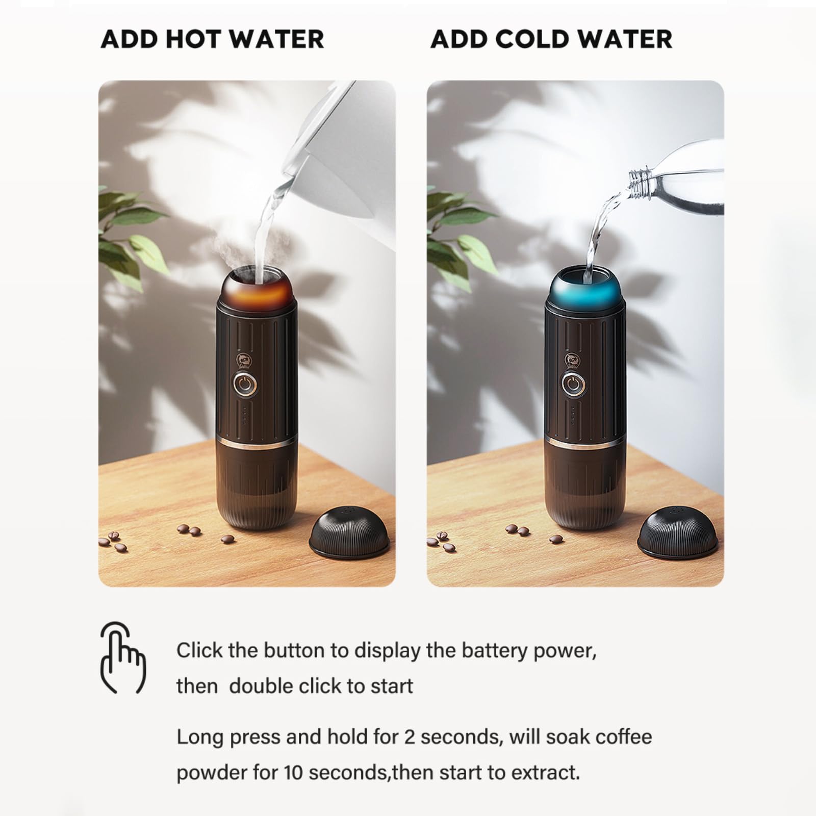 Máquina de café café N-espresso y molido, con calefacción, portátil, portátil, con calefacción, compatible con cápsulas N-espresso y café molido, 7500 mAh USB, y cafetera recargable (blanco)