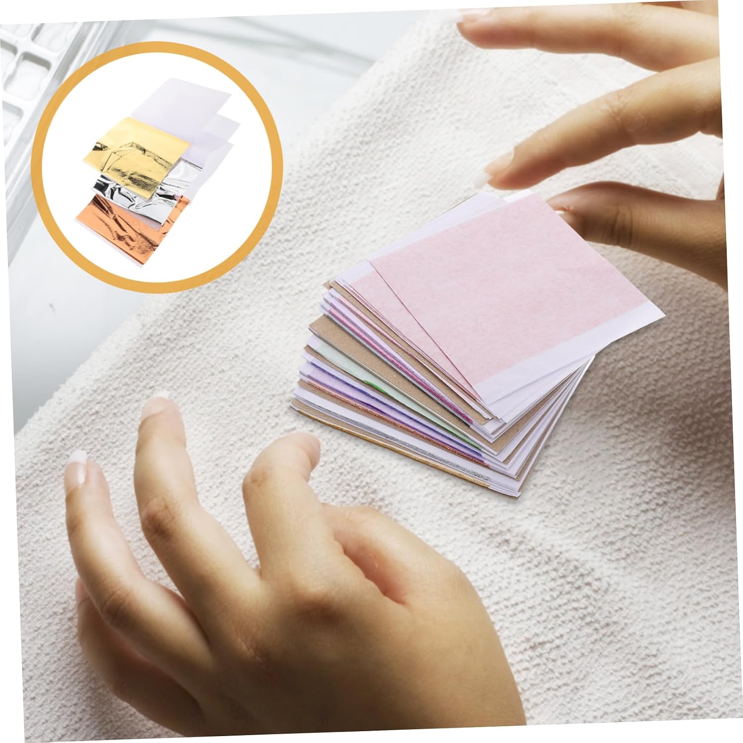 OHPHCALL 120 Pcs Metallic Gold Foil Leaf Paper for DIY Nail Art Crafts Home Decoration Beginner Friendly Versatile Vibrant Color for Artistic Projects and Gilding
