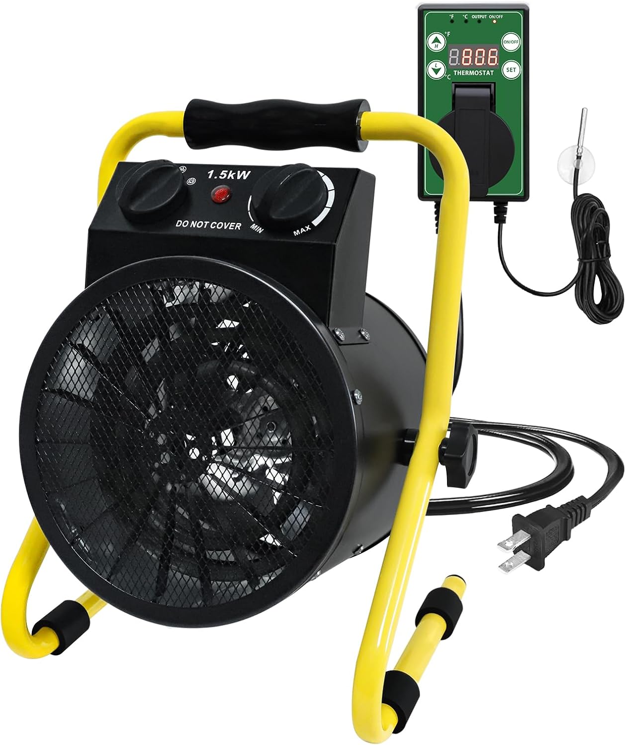 EAGLE PEAK 1500W Greenhouse Heater, Electric Space Heater with Thermostat for Greenhouse, Grow Tent & Small Workshops, IPX4 Water Resistant Radiant Heat, 1 Pack, Black