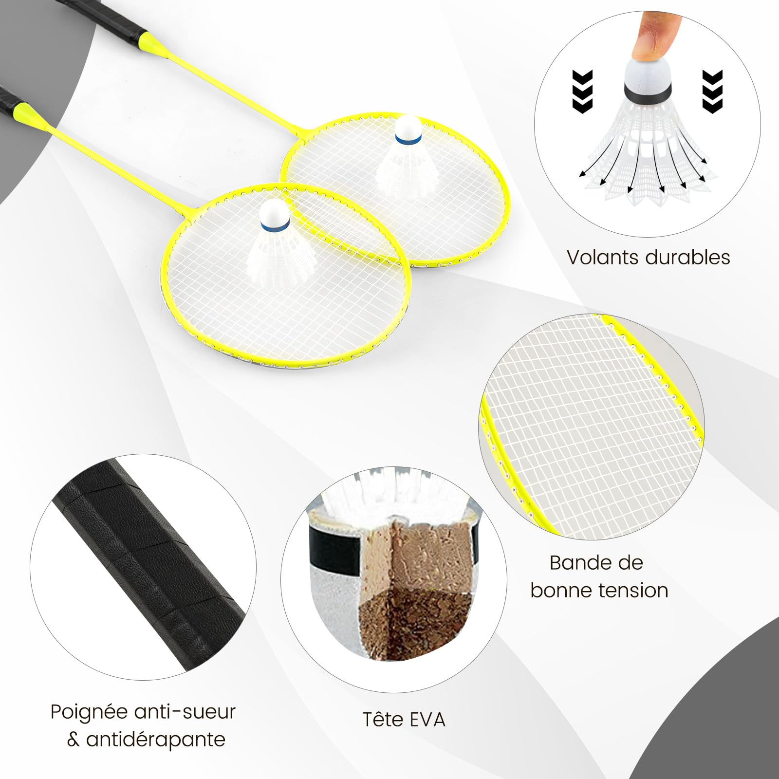 COSTWAY Badminton Set Complet Portable 270 x 160 cm, Kit Badminton avec Filet en PE 2 Raquettes et 2 Volants Boîte de Rangement, Jeu d'Extérieur pour Plage Jardin Cour