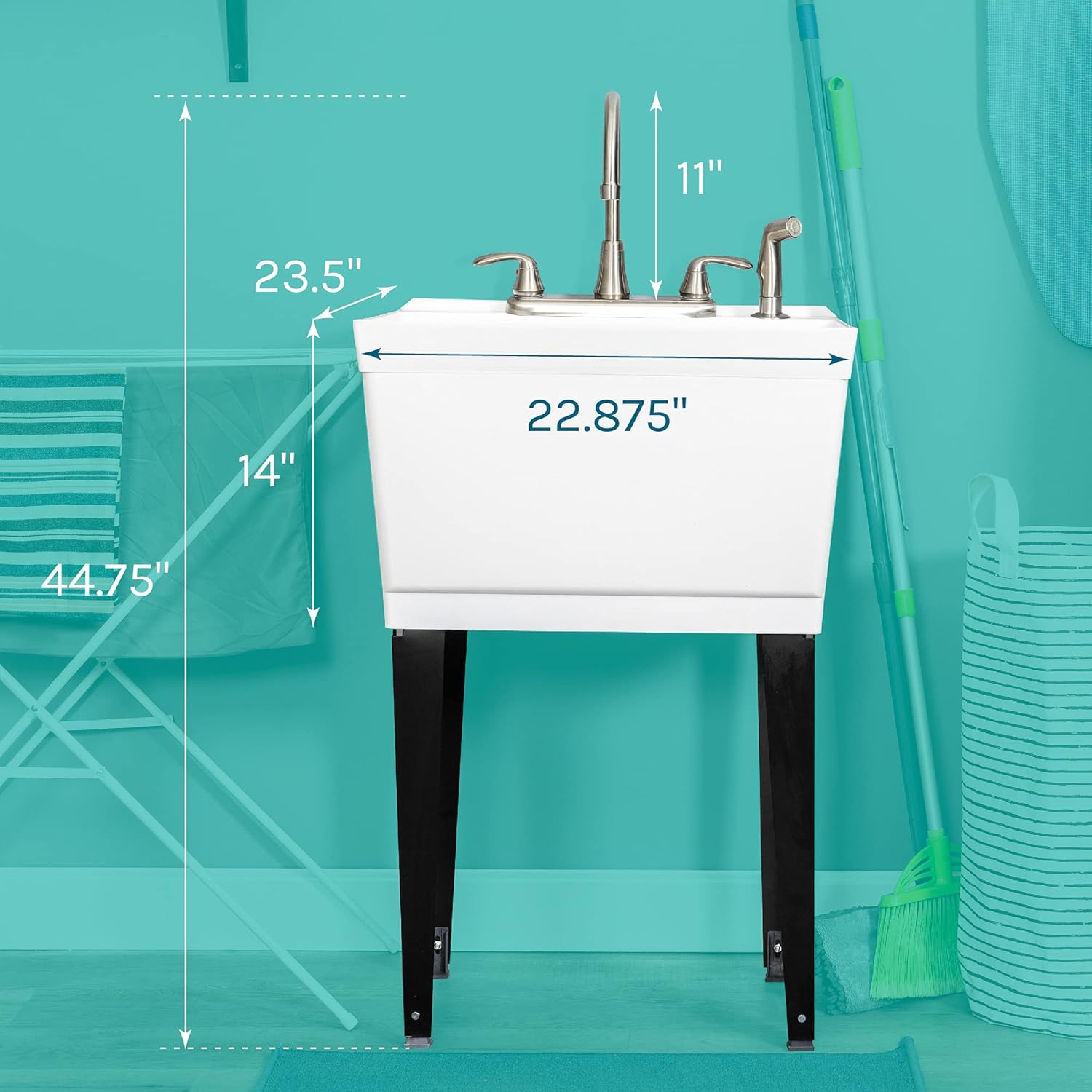 Utility Sink Laundry Tub with Gooseneck Faucet by JS Jackson Supplies, Heavy Duty Sinks for Basement, Laundry Room, Garage or Shop, Large Standing Wash Station (Stainless Steel Faucet)