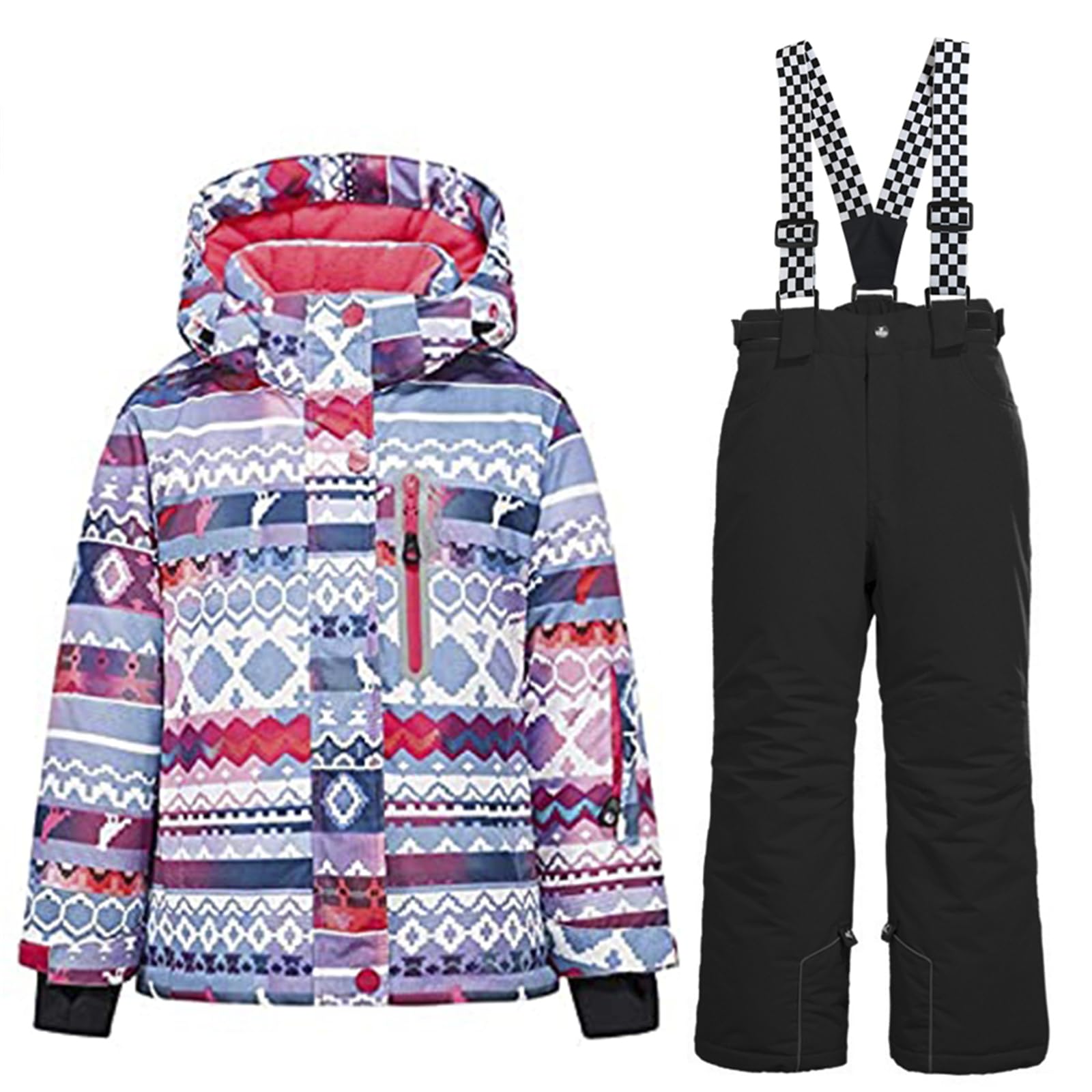 WOWULOVELY Girls Thicken Warm Snowsuit Hooded Ski Jacket Pants 2 Pcs Set Skiing Jacket with Pants