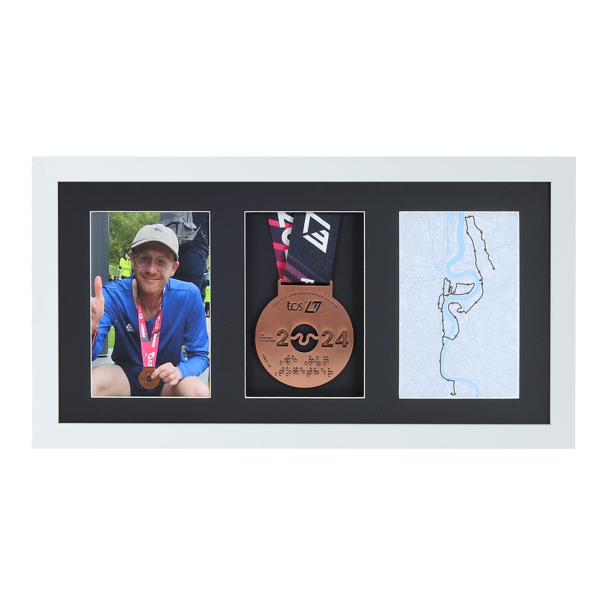Medal display Frame with Apertures for Bib and Photo. Handmade. Perfect for Runners, Swimmers, Cyclists, Athletes | Marathon Medals