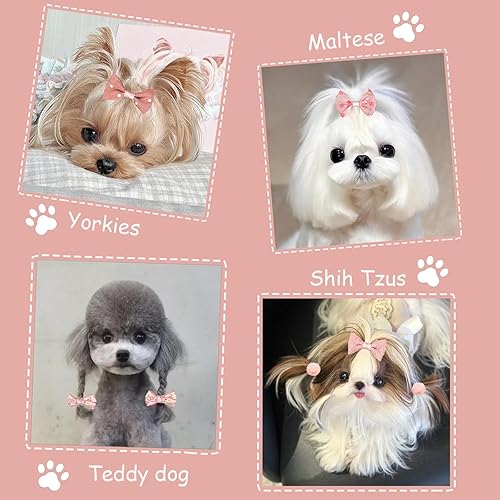 Miniatura 3 de 20 lazos para el pelo de perros pequeños con bandas de goma, hechos a mano, bonitos lazos para el pelo de cachorros, bola de flores para el aseo