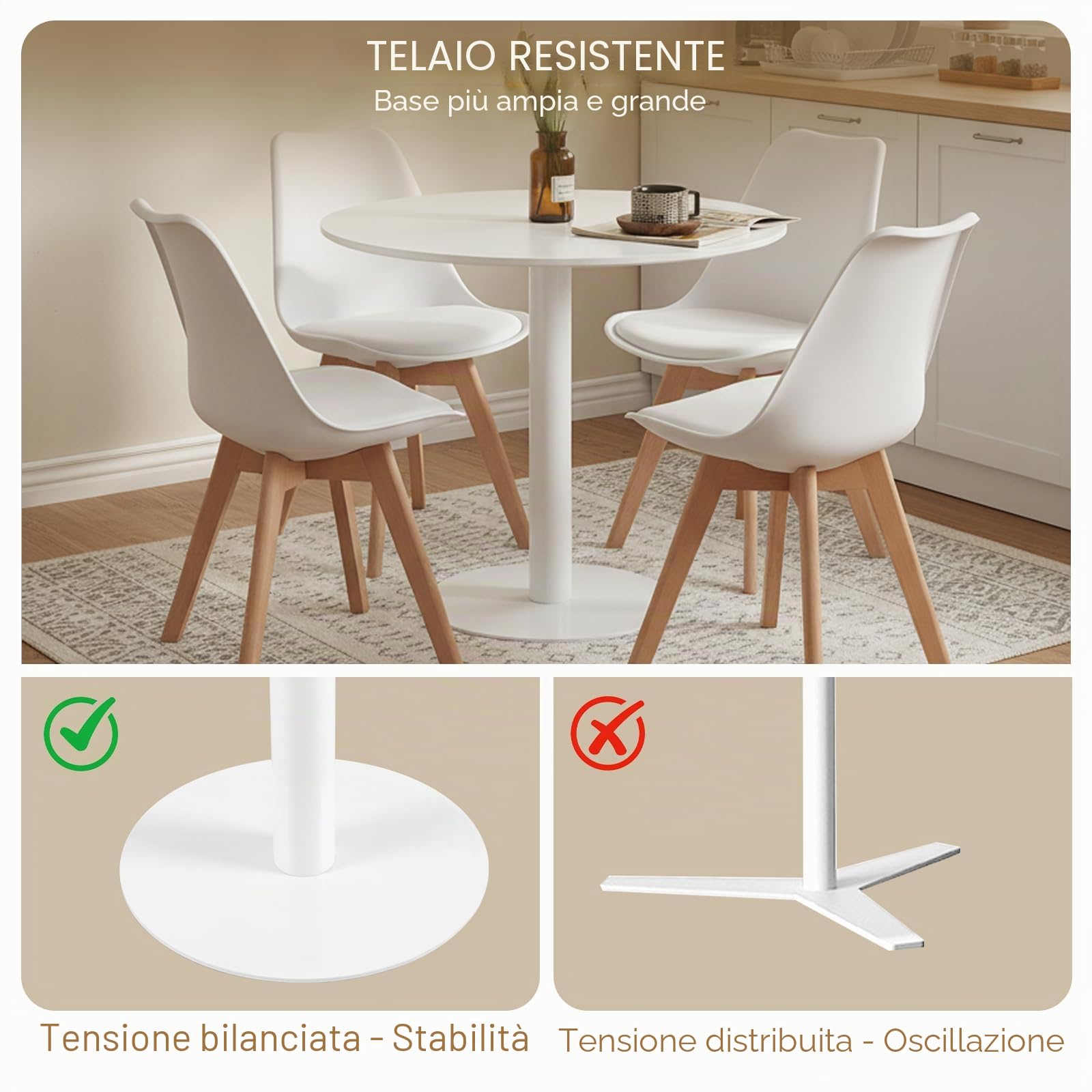 buybyroom Tavolo da Pranzo Rotondo Piccolo, Tavolo da Cucina, Tavolo da Bar, Tavolo Rotondo, 80 cm, Bianco