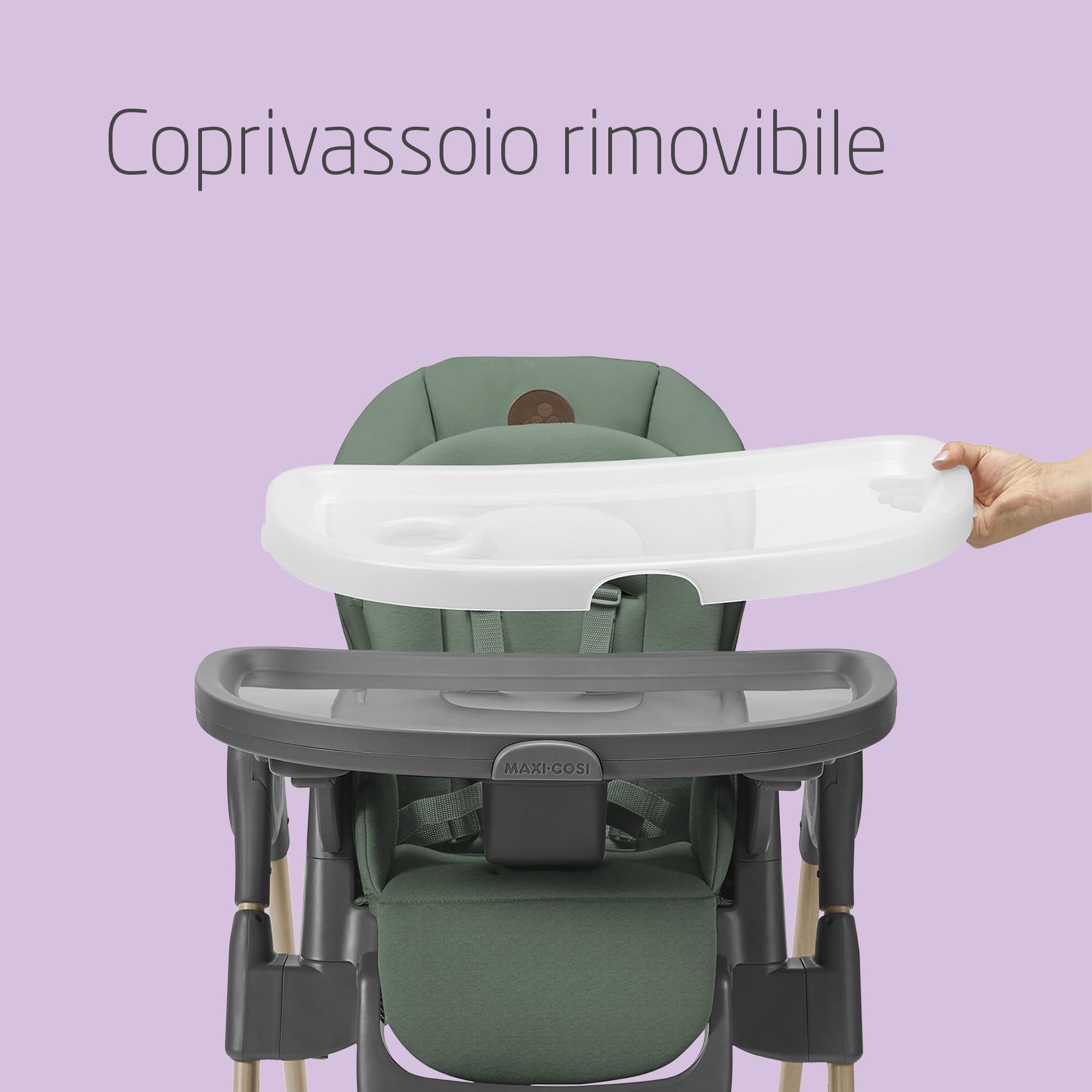 Maxi-Cosi Minla Seggiolone Pappa Evolutivo, 0-14 Anni, portata 60 kg, Seggiolone pappa Bimbi, 6 Funzioni, Reclinabile 5 Posizioni, 9 Posizioni Altezza, Poggiapiedi Regolabile, Beyond Green