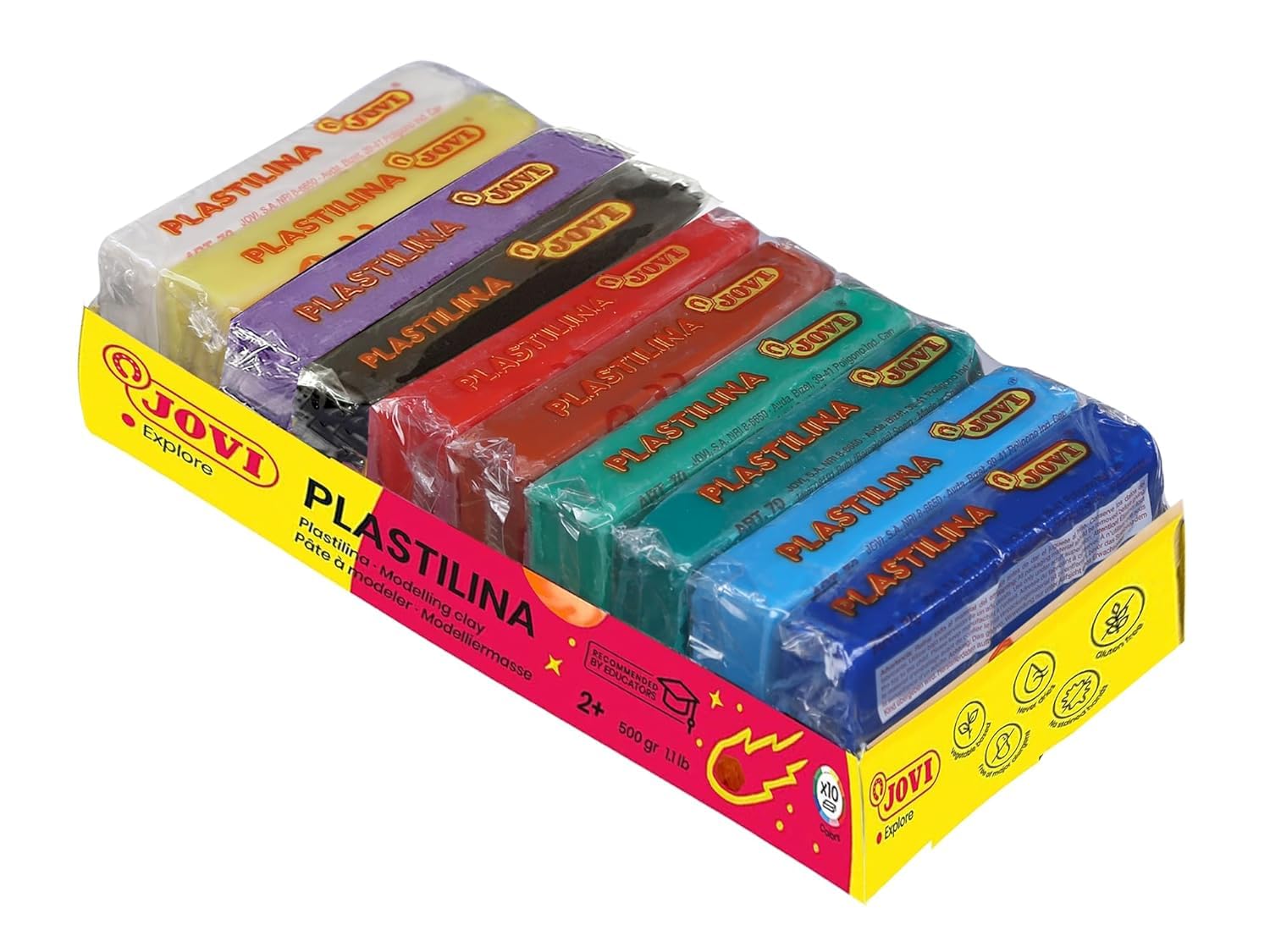 Jovi Plastilina Yellow Lilac White Red Black Light & Dark Green Light & Dark Blue Brown Non-Drying Reusable Modelling Clay 10 Bars 50g Each Fine Motor Skills Moulding Pottery Sculpting Project Work-image-21