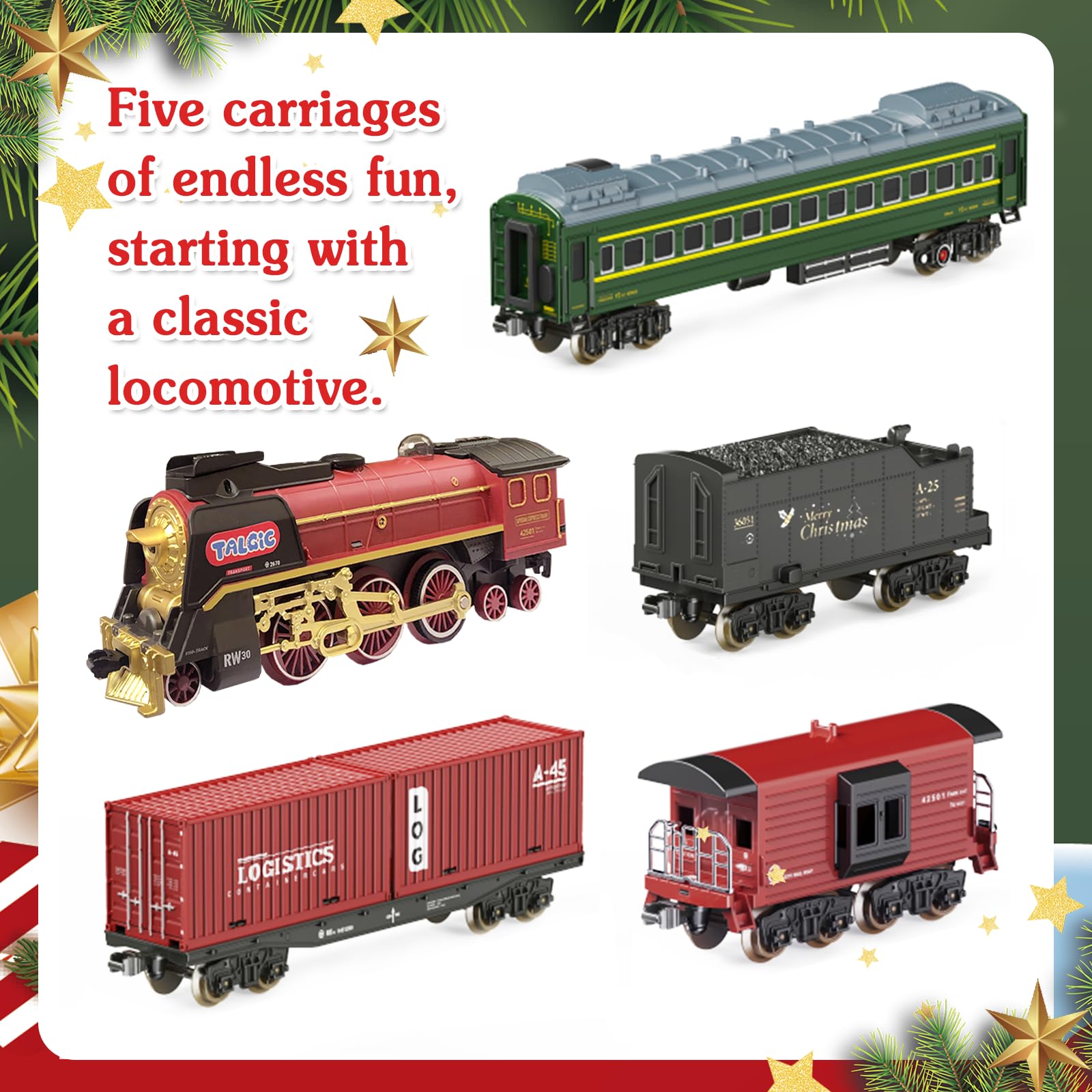 Train Set, Remote Control Train Toys for Boys with Steam, Lights and Sound, Fancy Tracks, Christmas Train Sets for Around The Tree, Model Trains for 3 4 5 6 7 8+ Kids/Toddlers
