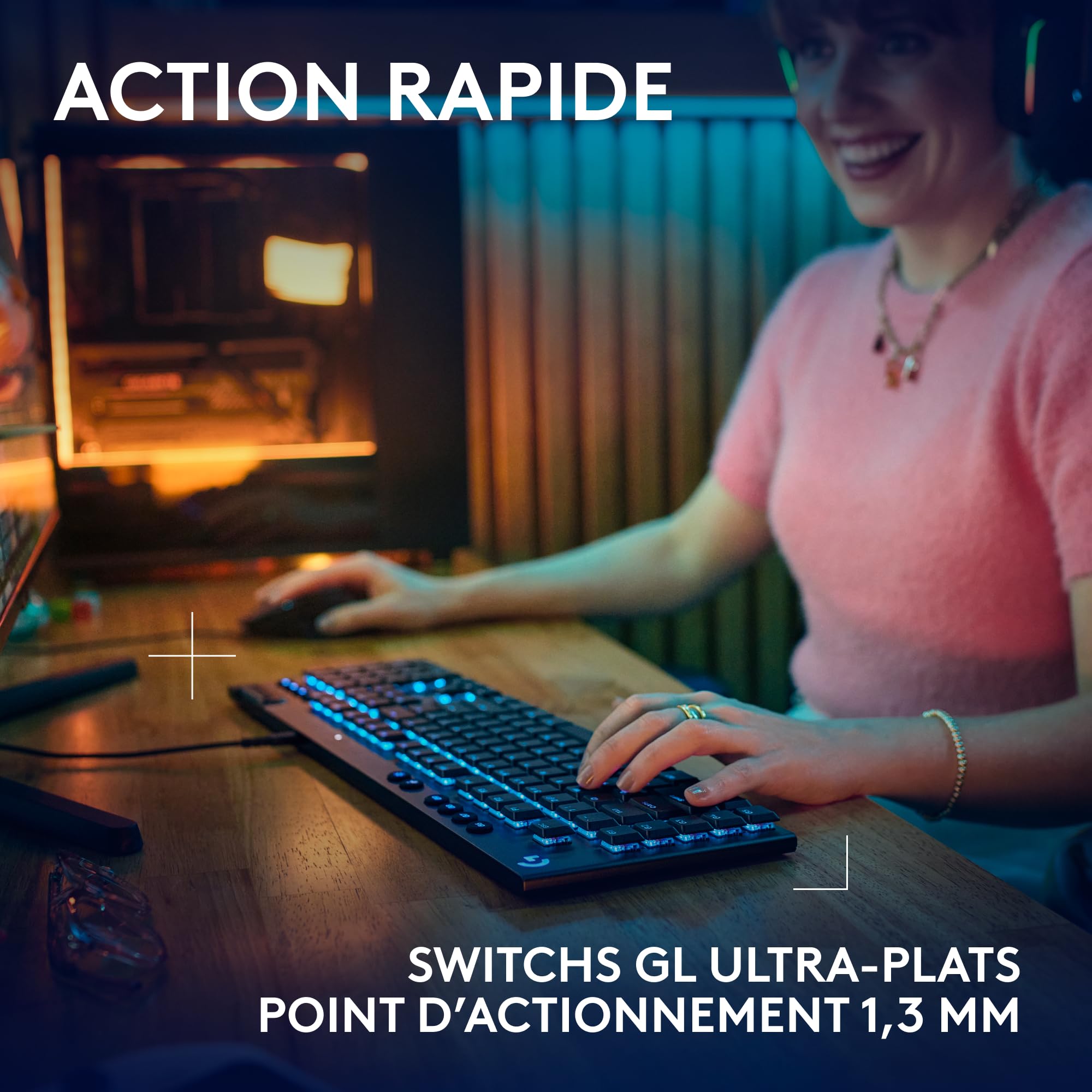 Logitech G G915 X Clavier Gaming mécanique Filaire Ultra-Plat, Touches PBT Double Couche, Touches entièrement programmables, éclairage RVB, switchs GL Brown Tactile, PC/Mac, Clavier FRA AZERTY - Noir