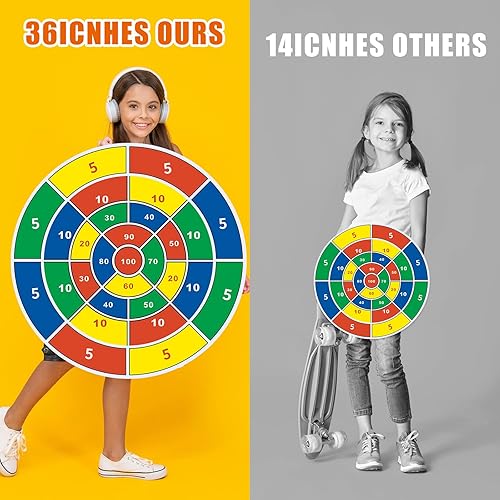 Miniatura 5 de Glimin Tablero de dardos LED grande de 36 pulgadas para niños, 2 en 1 de doble cara con pistola de juguete, 20 bolas adhesivas LED, planeta gigante,