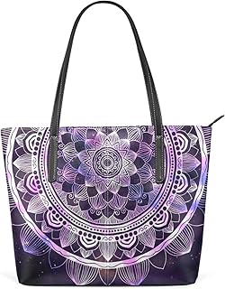 susiyo Geometric with Star Field Galaxy Tote Bag with Zipper PU Leather Handbags for Women Top Handle Ladies Shoulder Bag with External Pocket