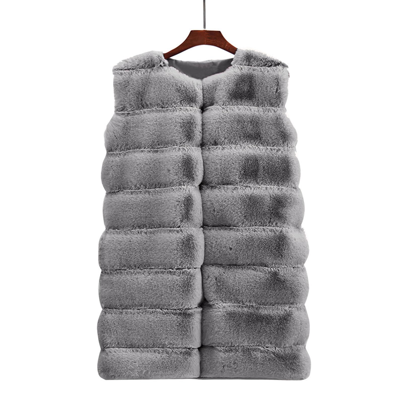 Gilet di pelliccia da donna in pelliccia sintetica, elegante pelliccia sintetica, senza maniche, lungo, per autunno e inverno, caldo, per le mezze stagioni