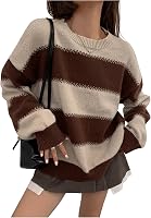 Verdusa Women's Striped Color Block Long Sleeve Pullover Sweater Soft Knit Casual Top