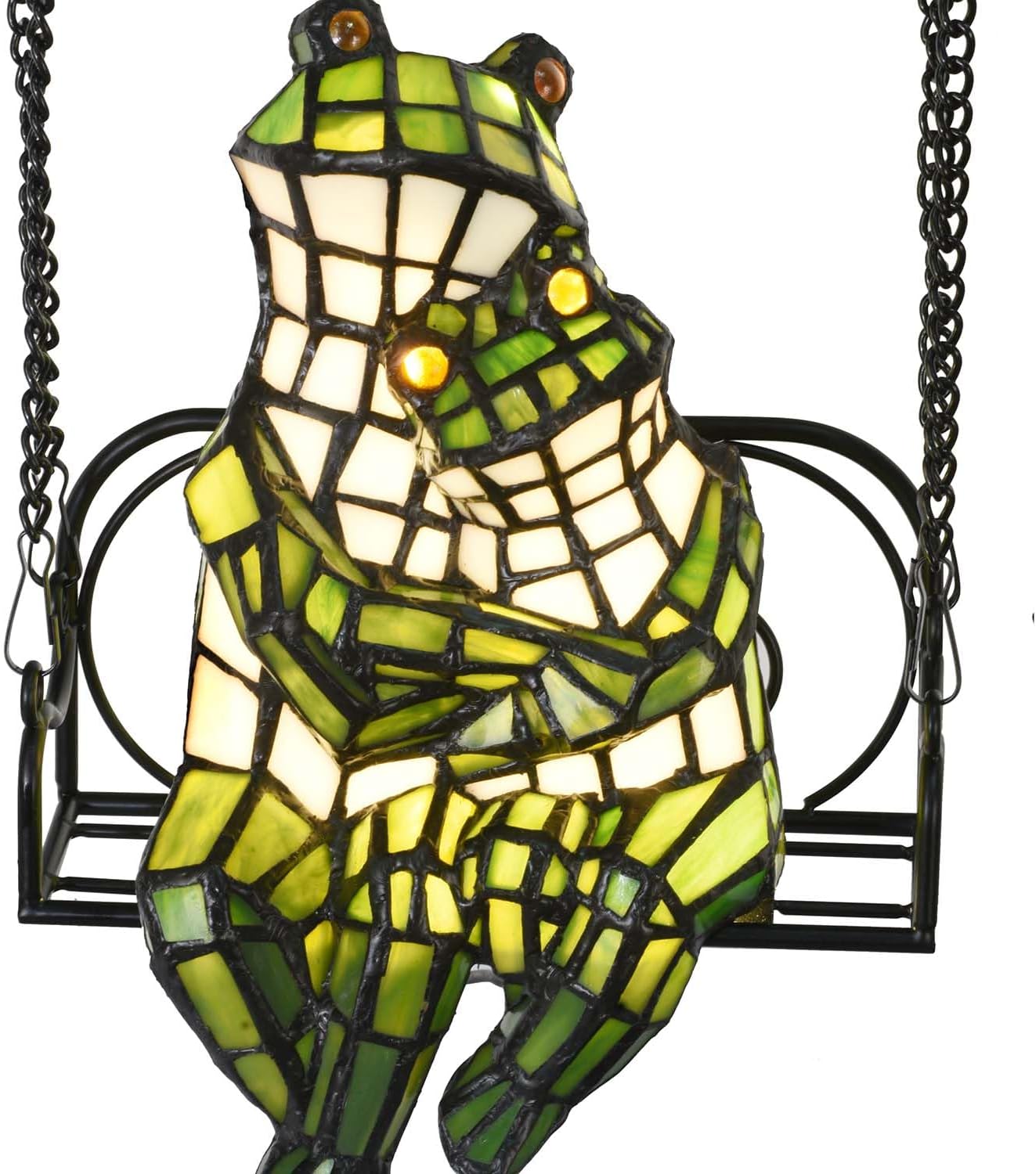 Bieye L12001 Frogs on a Swing Tiffany Style Stained Glass Accent Table Lamp for Home Decor