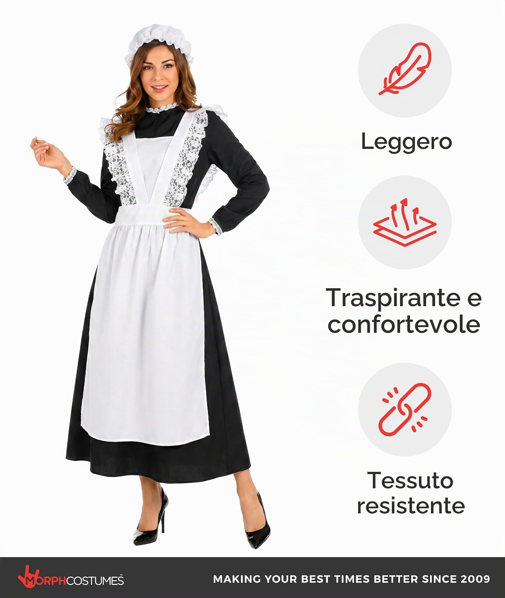 Fun Shack Costume Cameriera Vittoriana Donna, Costume Halloween Donna | Abito Lungo Nero, Grembiule in Pizzo & Copricapo, Stile Vittoriano, Perfetto per Halloween, Ideale per Travestirsi