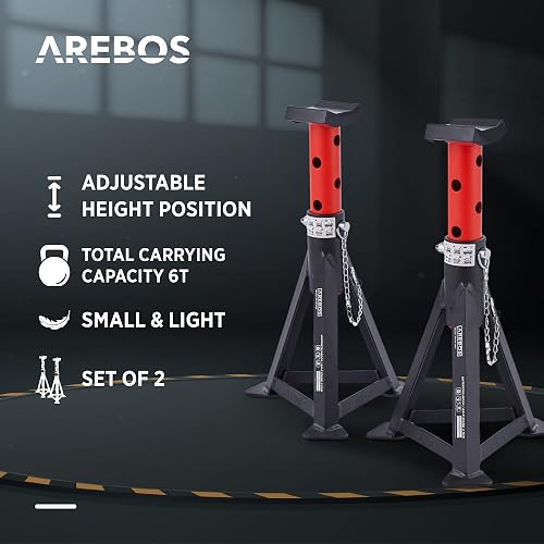 Arebos Cric hydraulique de manœuvre 3T avec pédale et 2 chandelles | Cric Voiture Robuste 3 tonnes | pour Atelier, Garage et Entretien Auto - 4