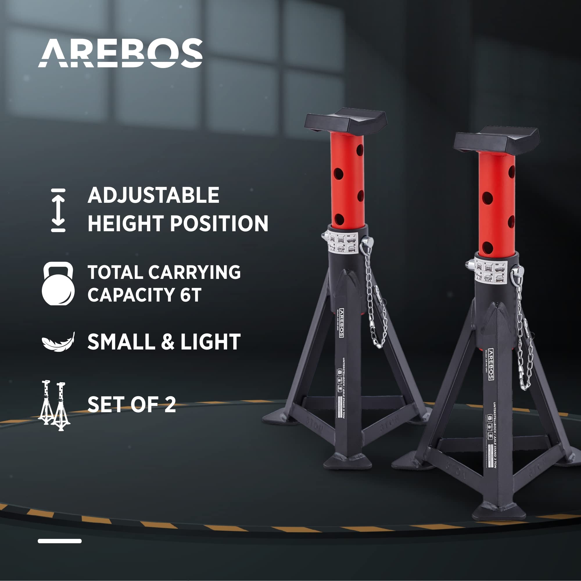 Arebos Gato Hidráulico 3T con Pedal + 2 Soportes | Capacidad 3 Ton | Gato para Taller y Aficiones | Elevador Seguro para Automóviles y Turismos