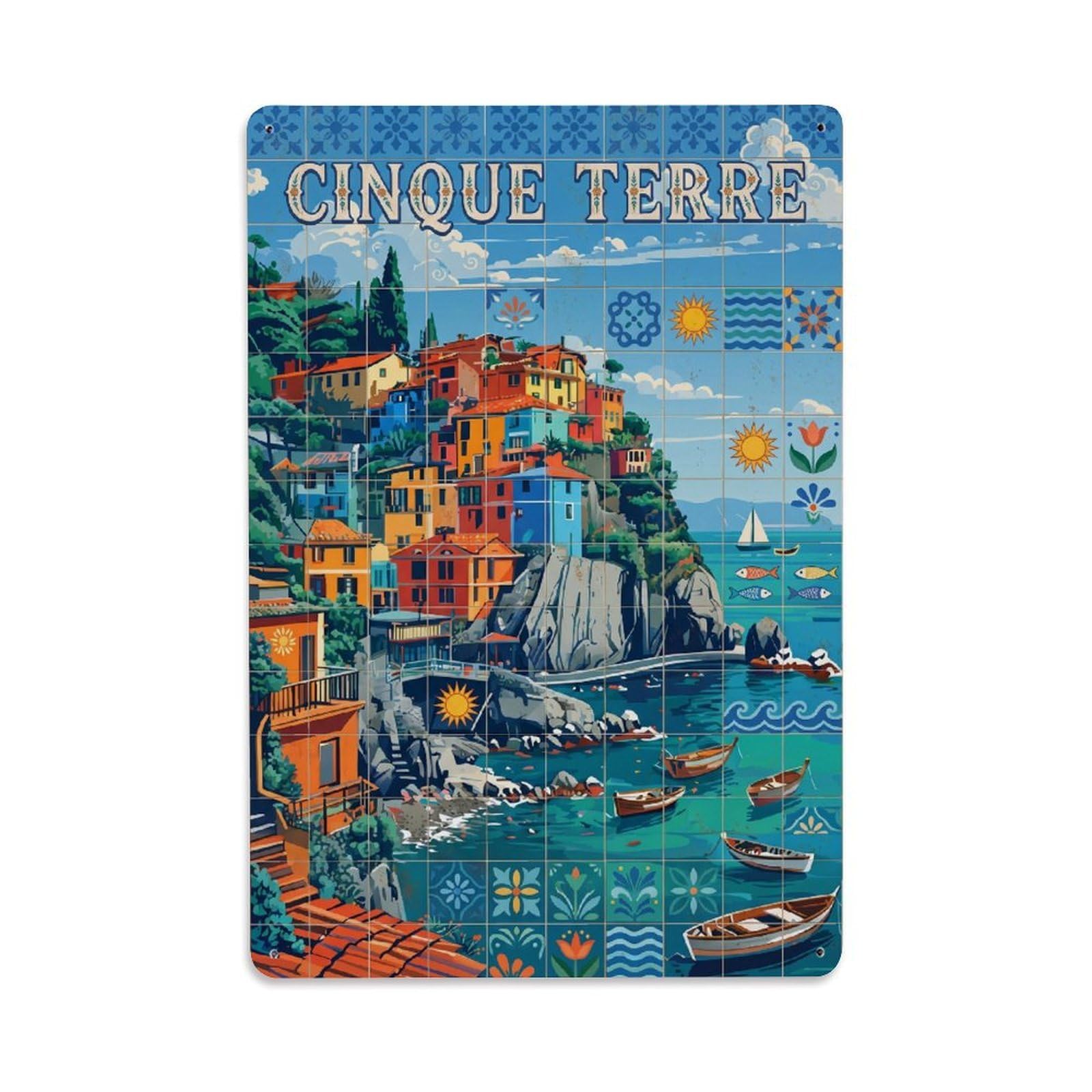 Huiyhb 8X12inch(20X30cm) Vintage Travel Cinque Terre Italy Escape Metal Tin Sign