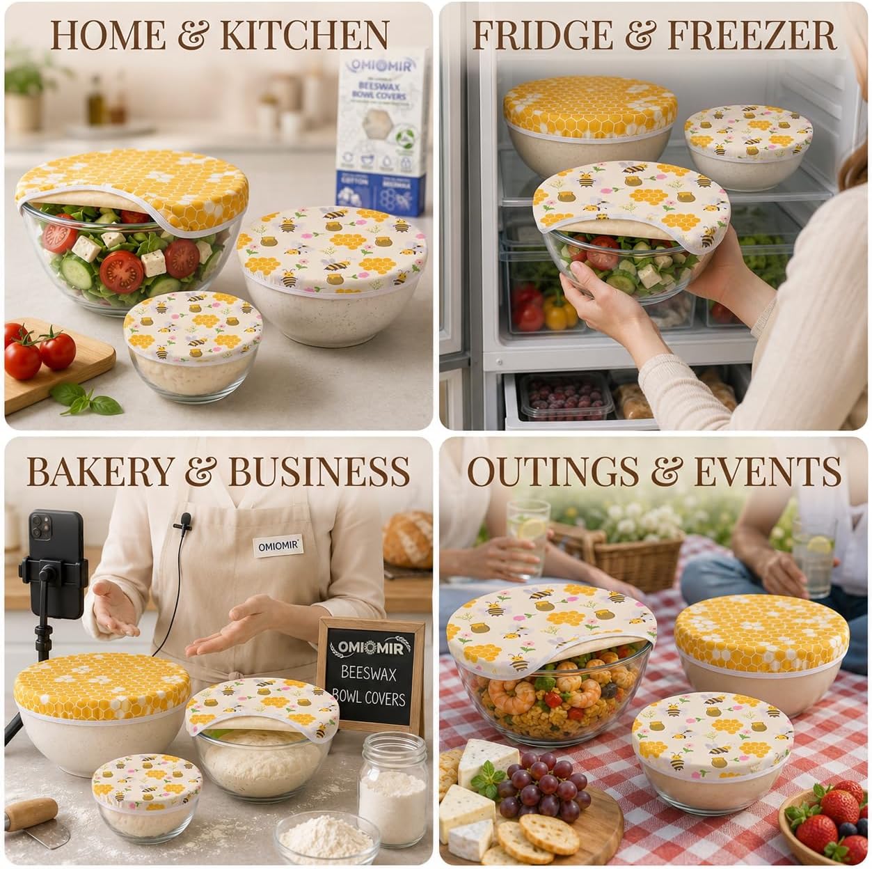 2Pcs 10inch Reusable Elastic Beeswax Bowl Covers for Bread Proofing & Food