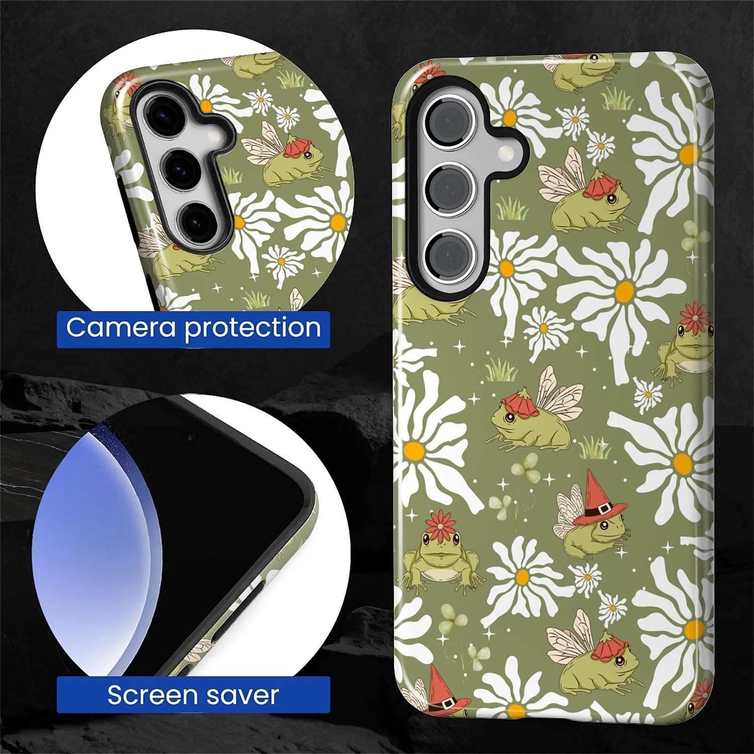 Case for Samsung Galaxy S24 Plus,Exquisitely Pattern Double Protective Phone Cover Cases Soft Silicone for Samsung Galaxy S24 Plus-Fun Frog Daisy image 4
