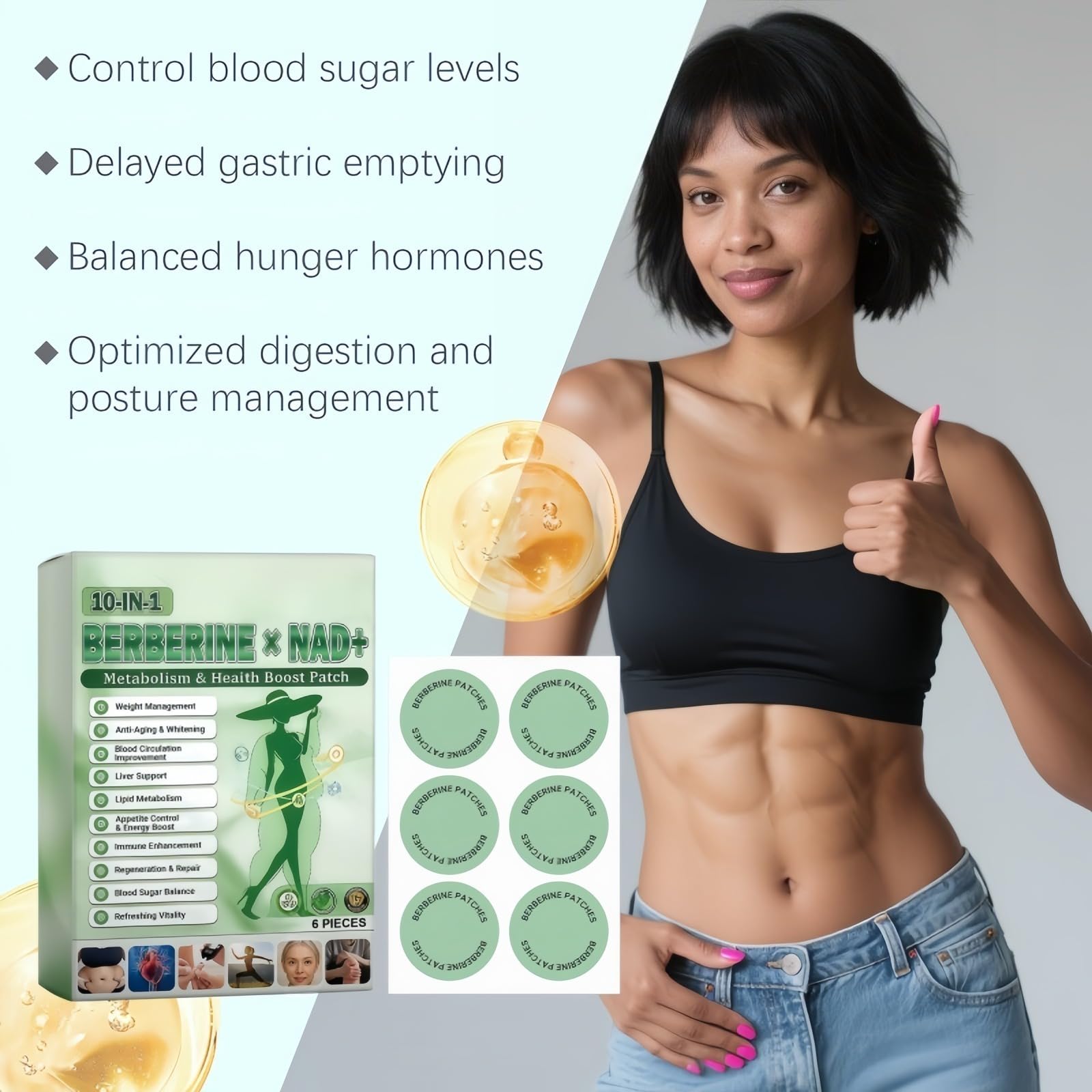 Plaster Moringa x Berberine 10 w 1, Nano Microneedle Odchudzająca naszywka, naturalne składniki, łatwa w aplikacji, niewidoczna pod ubraniem, idealna dla mężczyzn i kobiet