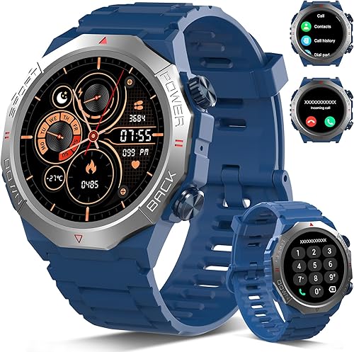 Relojes inteligentes militares para hombres (respuestahacer llamadas), reloj de fitness HD de 1.39 pulgadas, monitor de sueño de frecuencia cardíaca