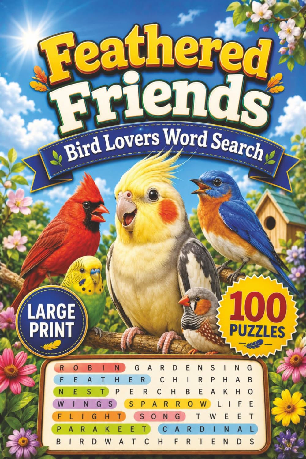 Feathered Friends Word Search for Bird Lovers: 100 Large Print Bird Themed Puzzles for Adults, Seniors, Bird Watchers and Nature Lovers