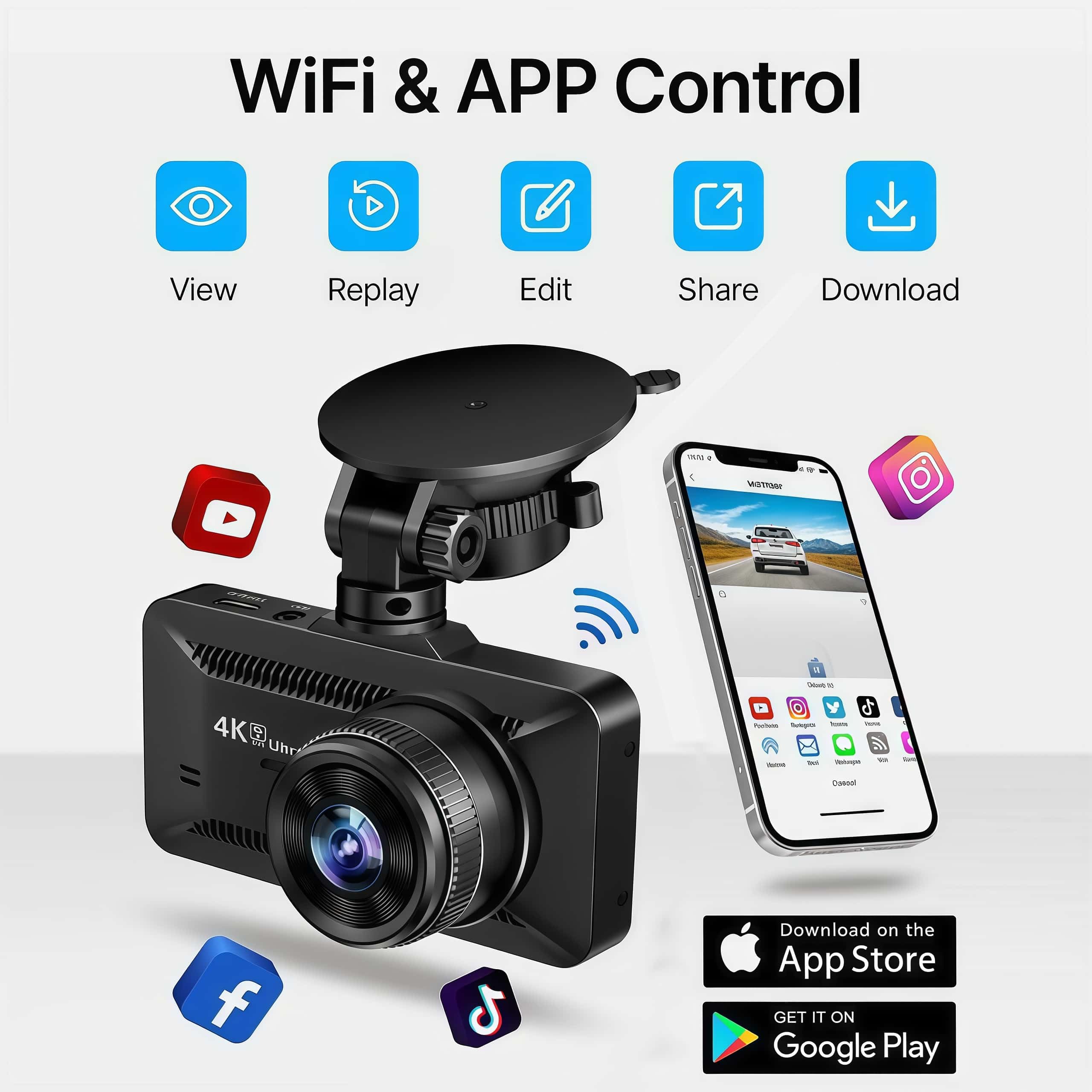 4K Dashcam mit 3,94" Bildschirm/Vorne & hinten/Autokamera mit 170° Weitwinkelansicht/Nachtsicht/Parküberwachung Vorne Und Hinten Mit Parküberwachung Für Unterwegs (Schwarz A,32G)