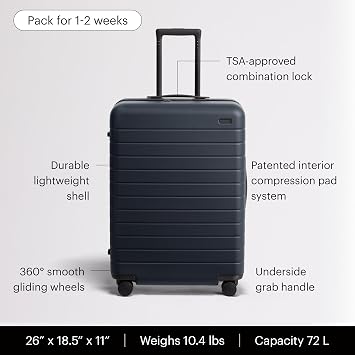 Away Medium Checked Luggage, 26-inch Lightweight Hardside Spinner Suitcase