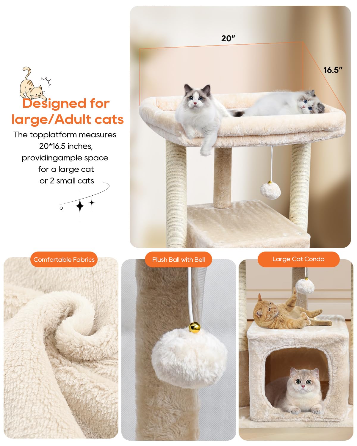 SYANDLVY 68cm Katzenbaum für Indoor-Katzen, Aktivitätsturm mit Kratzerposten, Moderne Kätzchen Condo mit Plüsch Perch & Hängen Ball zum Spielen (Beige)