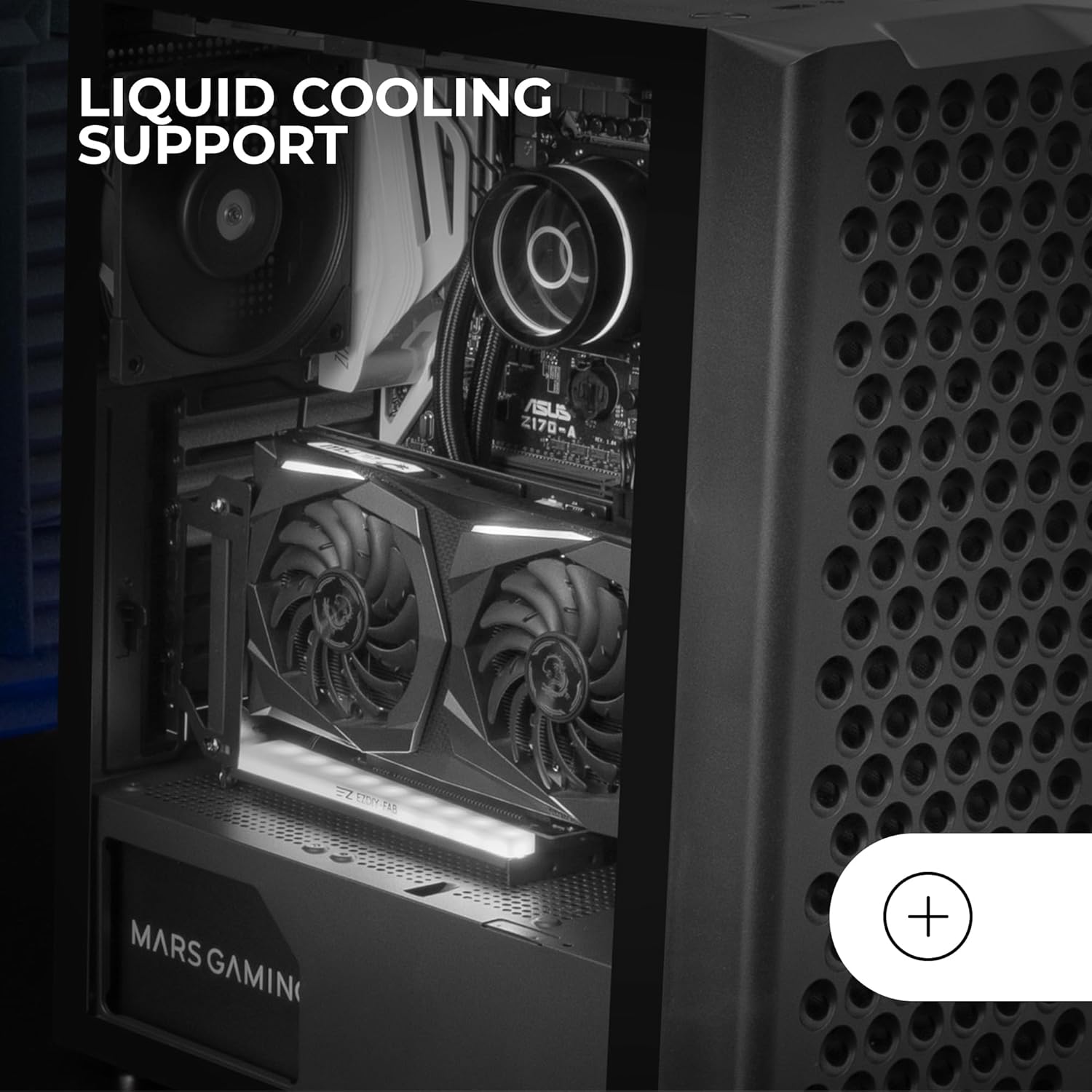 Mars Gaming MC-iPRO PC Case showing liquid cooling support