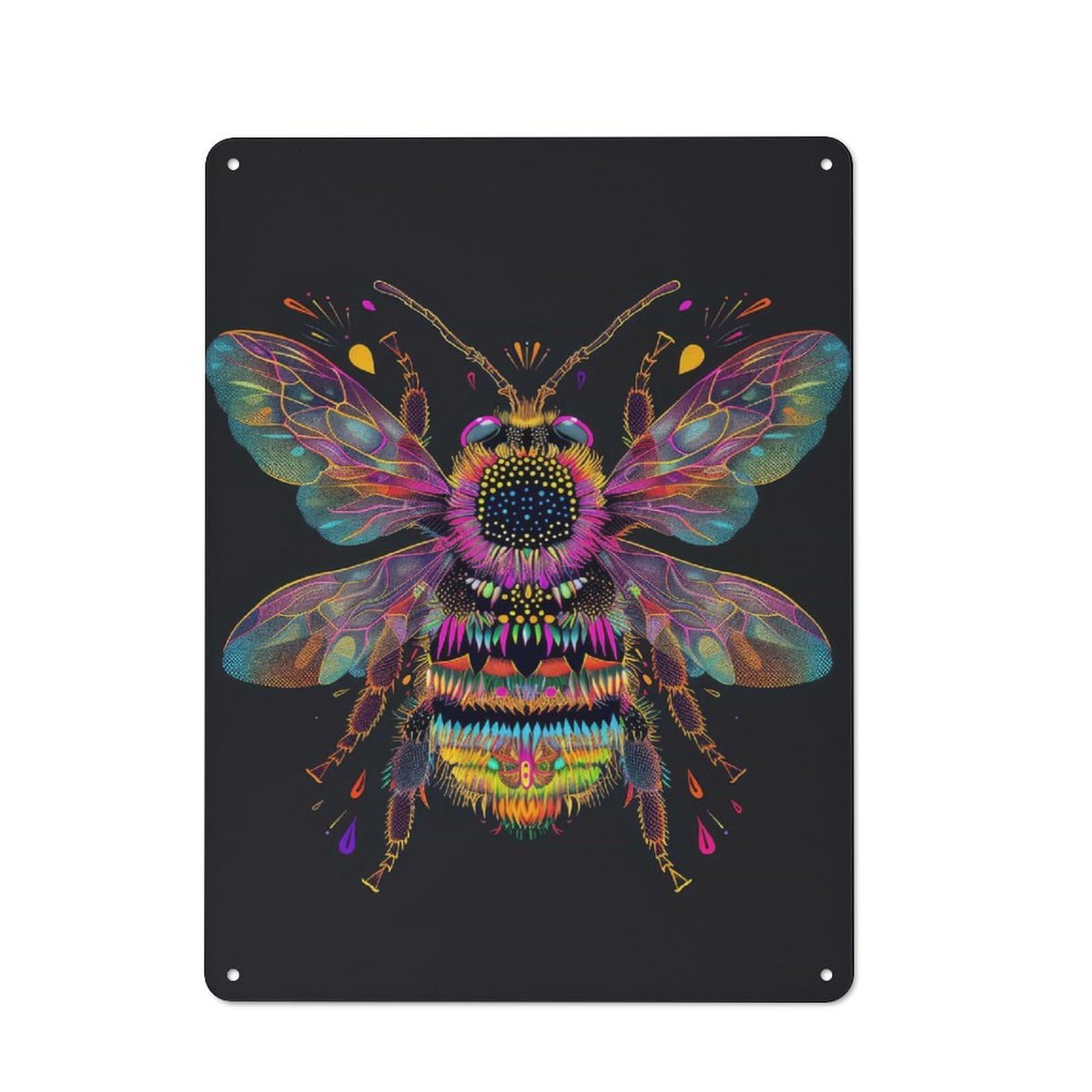 Junmoney High Contrast Neon Bee Rustic Metal Sign 40X30cm For Hobby Room Or Studio, Suited To Hobby Room Decor Fans