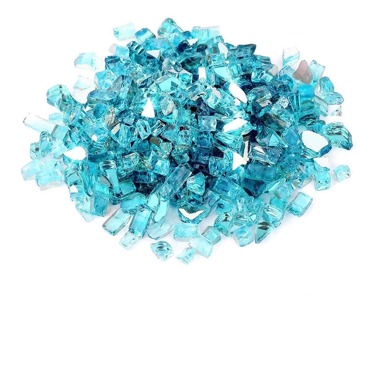Mr. Fireglass 1/4 inch Reflective Fire Glass for Fireplace Fire Pit and Landscaping 10 lb High Luster Caribbean Blue