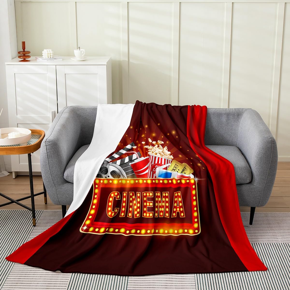 Homemissing Girls Multicolored 19 Movie Theater Decor Flannel Fleece Blanket Double 60"X79" Cinema Plush Throw Blanket For Children Movie Night Popcorn Blanket Room Decor Home Theater