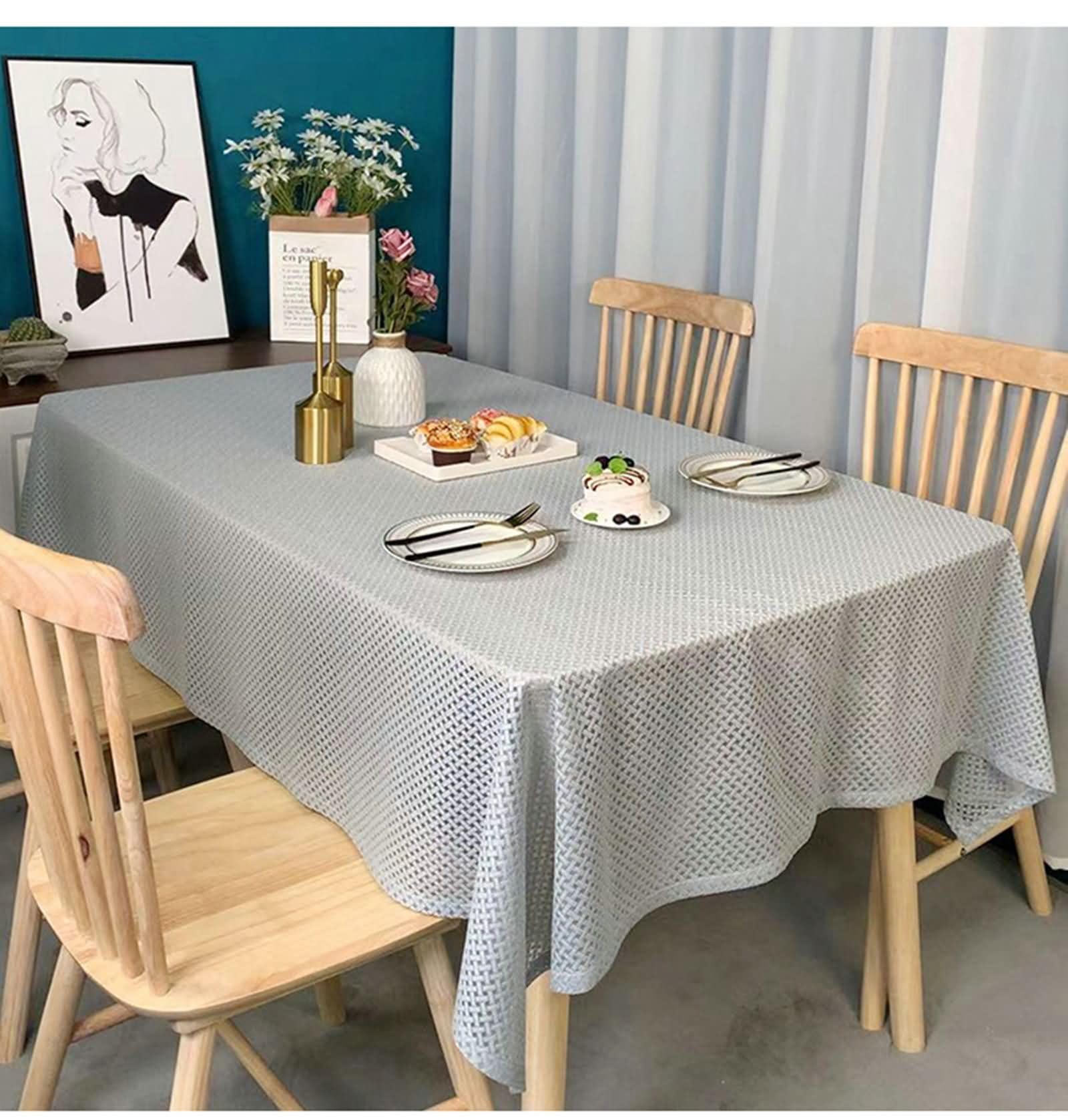 Nappe de table rectangulaire polyester tricot de couleur unie lavable Beydodo