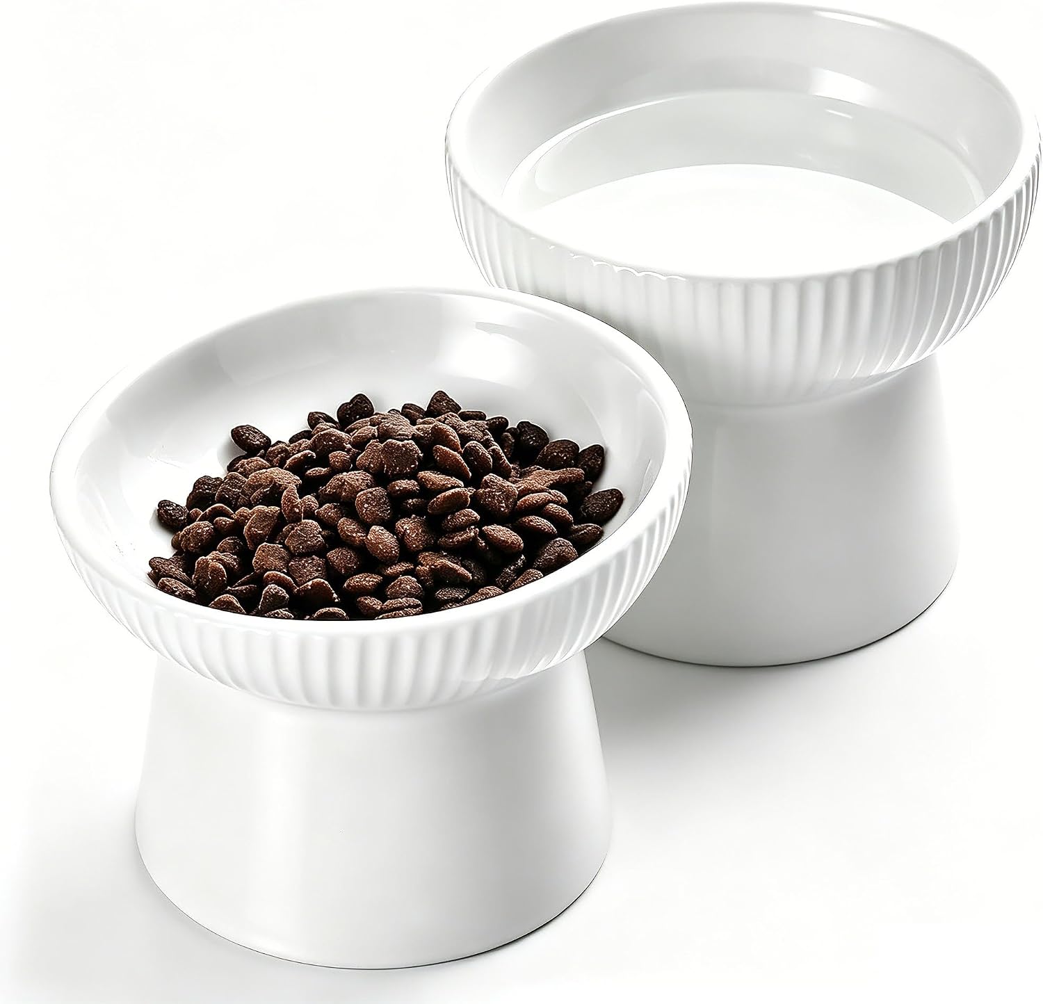 Elevated Cat Food Bowl, Ceramic Raised and Tilted Water Bowl, Whisker Fatigue Cat Bowls for Indoor Cats, Anti Vomiting and Protect Spines Pet Feeding Dishes for Kittens Small Dog, Heavy Non-Slip Base