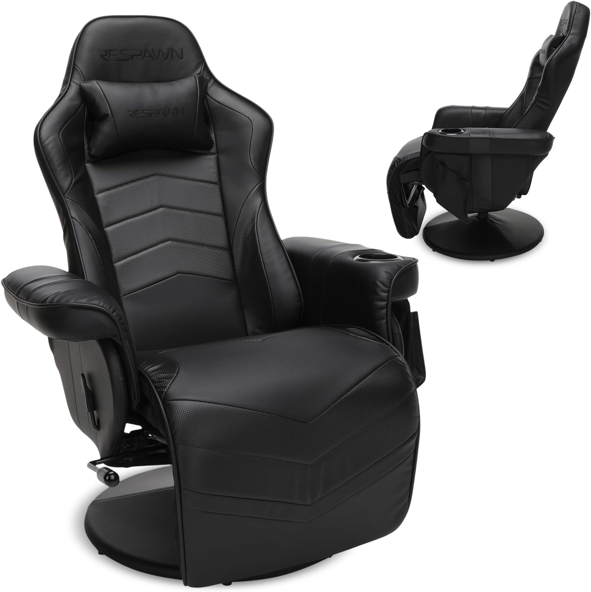 Racing Style Gaming Lounger with Adjustable Backrest, Leather, Black, 35.04"-51.18" D x 30.71" W x 37.01"-44.88" H