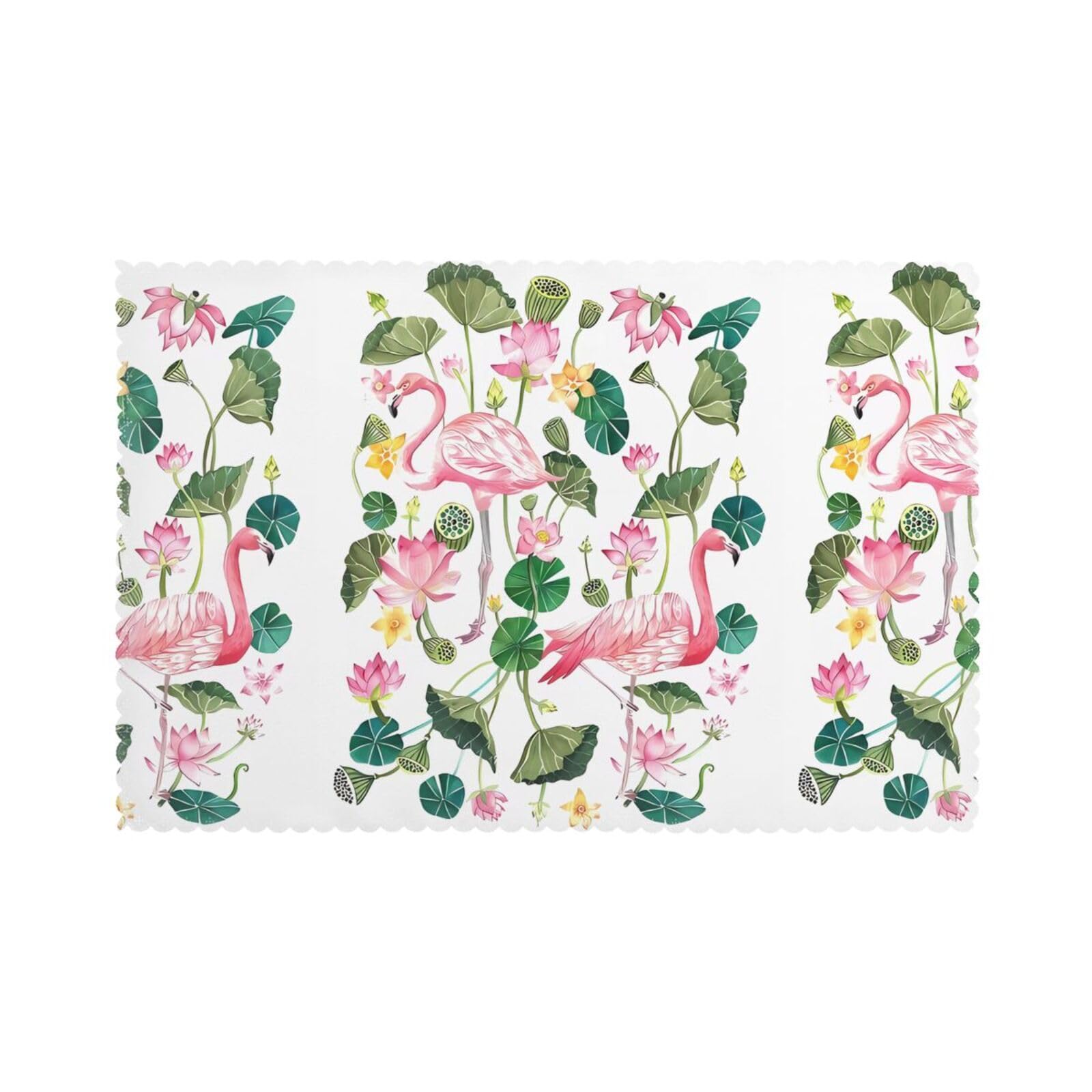 WHJSHOP Flamingo Bird Round Leaves Prints Placemats Set of 6 12x18in - Heat Resistant Table Layers for Homes, Hotels & Stylish Dining